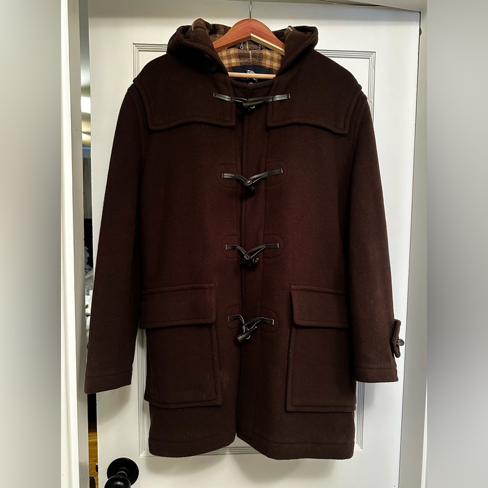 Vintage Men’s Wool MADE IN ENGLAND Burberry Hooded Duffle Coat RARE TARTAN